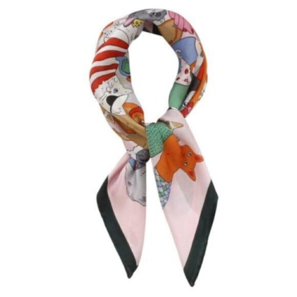 SILK NECKERCHIEF Karen Mabon ( CAT MOTIF) - Picture 2 of 3